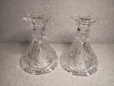 VTG Crystal Etched Candleholders Set of 2, 5 inches tall picture