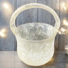 Vintage Textured Fiberglass Basket With Handle Crystalline Finish Glassware VTG picture