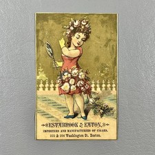 Victorian Trade Card Cigar Advertising Boston MA Woman Flowers Estabrook & Eaton picture