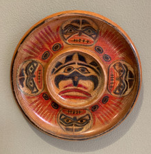 1990 Bella Coola Mask Copy Hand Painted Wood Plate Signed Lionel 4/90 Folk Art picture