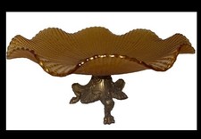 Antique Fenton glass Ruffled Pedestal ￼bowl with a brass Claw Foot  picture