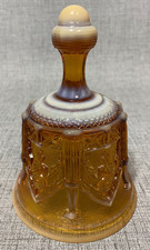 Vintage Fenton Glass Bell Opalescent Amber Handmade Shield Panel Design picture