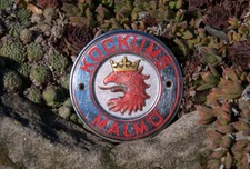 VINTAGE ENAMEL  SHIP / YACHT EMBLEM / BADGE # KOCKUMS MALMÖ SWEDEN picture