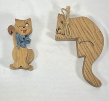 Vintage Handmade Wooden Folk Art Cat Figurines Decor  picture