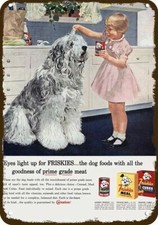 1958 OLD ENGLISH SHEEPDOG FRISKIES Dog Food DECORATIVE REPLICA METAL SIGN picture