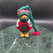 Vintage Russ Berrie Christmas Bear Figurine Knit Sweater Long Hat Holiday picture