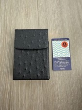 Vintage Tsubota Pearl Black Ostrich Leather Elevator Lift Cigarette Case picture