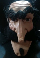 Vintage Large Cesar Halloween Mask Man Black Hair Soul Patch Mustach picture