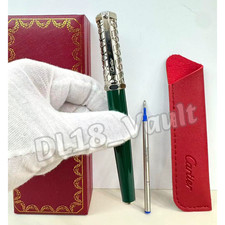 CARTIER Santos de Cartier Green Lacquer Pen Silver Patterned Cap w/ Box & Pouch picture
