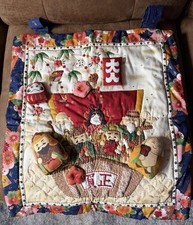Vintage Japanese Seven Lucky Gods Shichifukujin Quilted Wall Hanging Daruma 20” picture