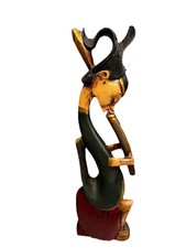 Vtg Flute Player Ethnic Costume Figural Statue Colorful Exotic Wood Indonesia picture