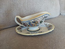  Vtg Hall Pottery Gravy Pitcher w/Oval Plate Dragon Man #2583, 2584 Made in USA picture
