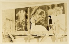 Vintage RPPC Postcard WPA Era Mural Painting Scaffolding 