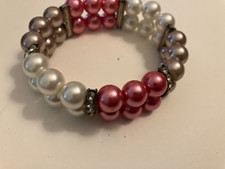 vintage estate pink faux pearl and rhinestone bracelet picture