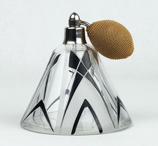 1930s Czech Art Deco Crystal Perfume Atomizer Black Enamel Karl Palda Style picture