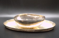 Antique Hammered Unmarked Silverplate Bowl & Tray Set 4.75