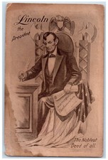 c1910's Lincoln The President Writing Noblest Deed Of All Antique Postcard picture