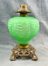 Antique GWTW Uranium Lamp Base Consolidated Glass Victorian Green Satin Glows picture