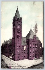Antique Ohio Postcard CINCINNATI City Hall Clock Tower 1912 picture