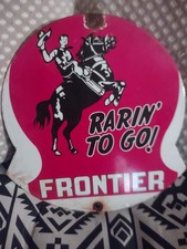 Rare Frontier Gasoline Sign - Cowboy Gas Oil Service Station Porcelain Sign picture