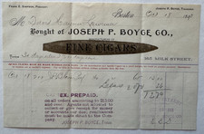 Vintage 1893 Billhead Boston Massachusetts Joseph P Boyce Cigars tobacco Milk St picture