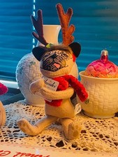 Annalee Pug Dog Reindeer Costume Cloth Figure Plush 2012 Christmas NWT picture
