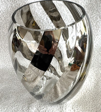 Silver Metallic Ribbon Striped Vase Crystal Reflective Bands Weighted Base Czech picture