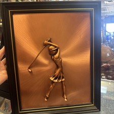 Vintage Copper 3D Women’s Golf Player Wall Art Framed 16.5x13.5”  picture