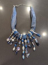 CHICO'S Vintage BIB NECKLACE Statement Fabric Dangle Beaded Boho Y2K L51 picture