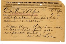 1887 Western Union Telegram Jacksonville FL 2 Sanford Ship on three-thirty train picture
