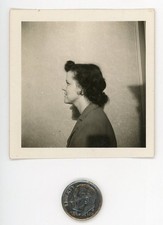Vintage 1940's mini photo / Pretty Young Woman PROFILE with Shorter Shadow Ghost picture