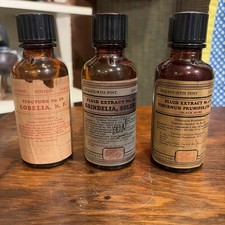 3 Vintage Lilly Drug Fluid Extract & Tincture Paper Label Bottles Drug Store picture