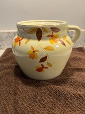 Hall Jewel Tea Autumn Leaf ONE HANDLE BEAN POT WITH LID VINTAGE picture