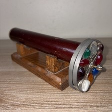 VINTAGE KALEIDOSCOPE BY CHESNIK & KOCH CRYSTALS MARBLES AGATE WOODEN TUBE/STAND picture