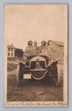 Lima Antique four women in early touring car outdoor farm scene 1908 RPPC picture
