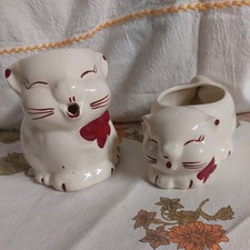 Vintage 1940s Shawnee Pottery Puss N Boots Cat Sugar Bowl & Creamer Pitcher picture