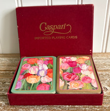 Vtg Caspari Double Deck Playing Cards Tulips Flowers Belgium Mary Ann Perkins picture