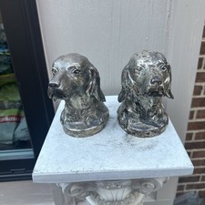 Vintage PMC Spaniel Retriever Duck Hunting Bird Dogs Bookends Cast Metal Plated picture