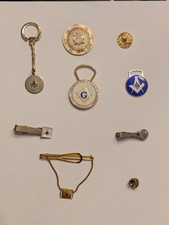 Vintage Masonic Lot Tie Bars Keychains Fob 32nd Degree Pin Saltsburg PA Medal picture
