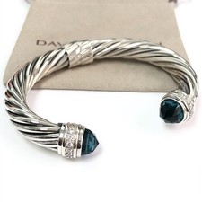 David Yurman 10mm Cable Classics Bracelet 925 Silver Hampton Blue & Diamonds picture