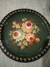 Vintage Russian Zhostovo Metal Serving Tray Hand Painted Floral Folk Art USSR picture