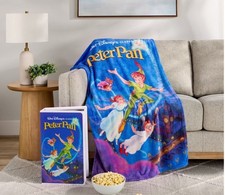 NEW DISNEY PETER PAN SILK THROW BLANKET VHS BOXED 50 X 70 picture