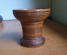1800s WOOD TREENWARE LATHE TURNED SANDER POUNCE POT WITH RINGS picture