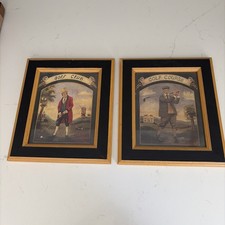 Pair Of vintage framed Golf Prints, black Wooden Frames glass front 13.5x 11.5”  picture