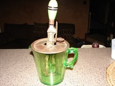 Antique Green Depression Uranium Glass Egg Beater Measuring Pitcher 4 Cups Nice picture