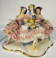 Anton Muller Volkstedt Dresden Lace Figurine Three Ballerinas Seated V2012 Antiq picture