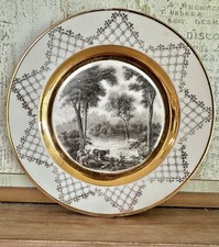 VTG “Warranted”22 Kt. Gold Bordered Porcelain Cabinet Plate, Pastoral Scene USA picture
