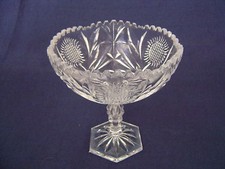 PRESSED PATTERN GLASS COMPORT CRYSTAL PEDESTAL COMPOTE FLOWER picture