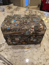 ANTIQUE FOLK ART AMERICANA TREASURE CHEST TRUNK VICTORIAN COINS BUTTONS TRINKETS picture