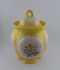 Mid-Century Yellow Rose Ceramic Canister, 1960s Cottagecore Kitchen Decor picture